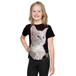 All Over Kids Print T-Shirt -  White Kitten