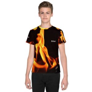Flames on Black | Youth crew neck t-shirt
